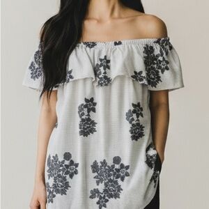 J.Jill Women's Ocean Breeze Jacquard Ruffle Shoulder Blouse